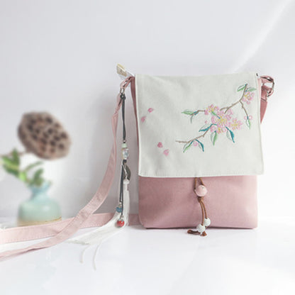 ハンドメイド刺繍梅花キャンバスクロスボディバッグショルダーバッグハンドバッグ