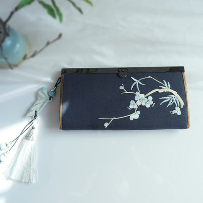 花、梅、桃の花、竹の両面刺繍、大容量のキャッシュホルダーウォレット、ショッピングバッグ
