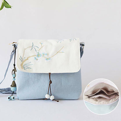 ハンドメイド刺繍梅花キャンバスクロスボディバッグショルダーバッグハンドバッグ
