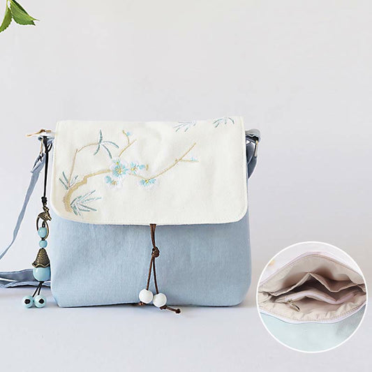 ハンドメイド刺繍梅花キャンバスクロスボディバッグショルダーバッグハンドバッグ