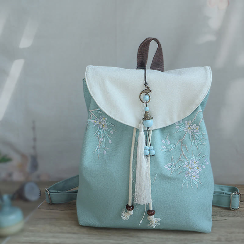 ハンドメイド刺繍入り大容量キャンバスバックパック