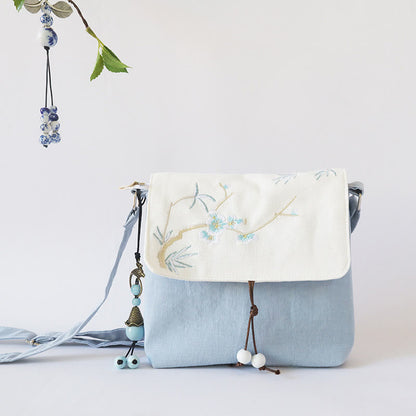 ハンドメイド刺繍梅花キャンバスクロスボディバッグショルダーバッグハンドバッグ
