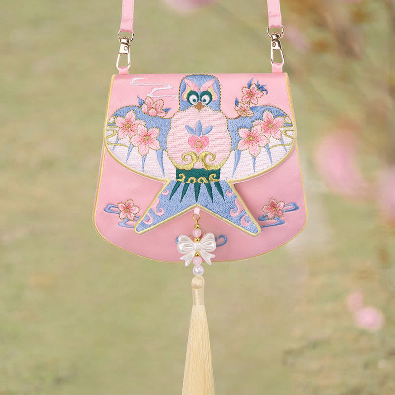 と幸運の刺繍、蓮と鯉とウサギの花の漢服バッグ、斜め掛けバッグ、ショルダーバッグ