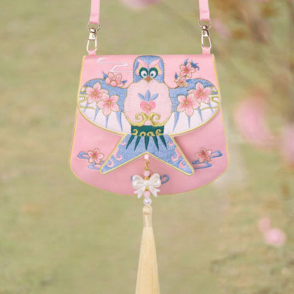 と幸運の刺繍、蓮と鯉とウサギの花の漢服バッグ、斜め掛けバッグ、ショルダーバッグ