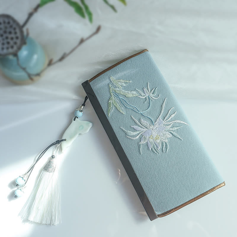 花、梅、桃の花、竹の両面刺繍、大容量のキャッシュホルダーウォレット、ショッピングバッグ