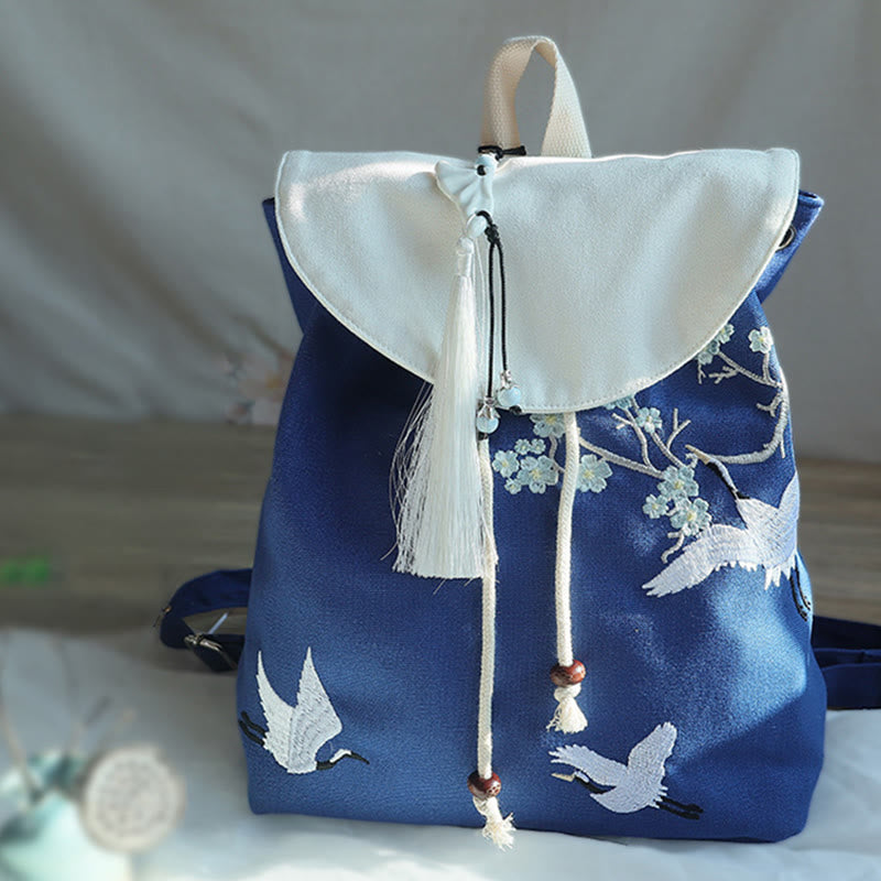 ハンドメイド刺繍入り大容量キャンバスバックパック