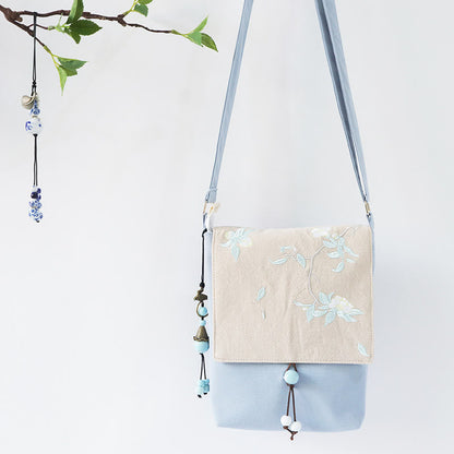 ハンドメイド刺繍梅花キャンバスクロスボディバッグショルダーバッグハンドバッグ