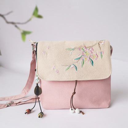 ハンドメイド刺繍梅花キャンバスクロスボディバッグショルダーバッグハンドバッグ