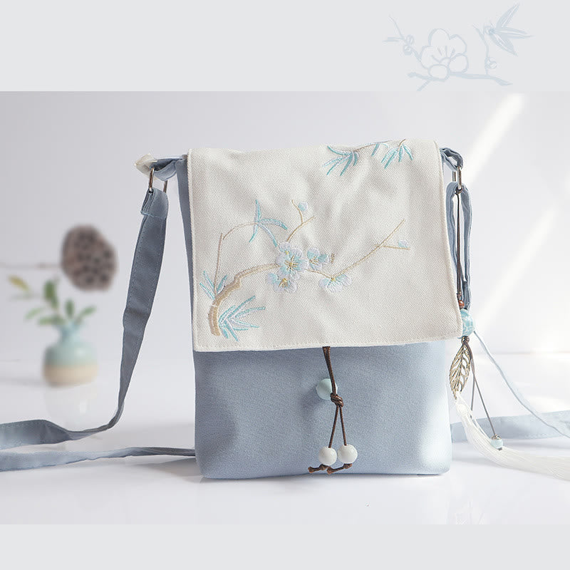 ハンドメイド刺繍梅花キャンバスクロスボディバッグショルダーバッグハンドバッグ