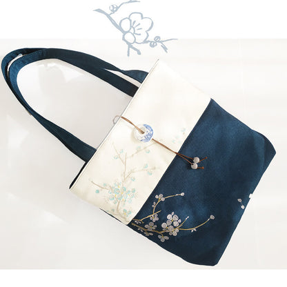 梨花 梅 桃の花 竹刺繍 キャンバス 大容量 ショルダーバッグ トートバッグ