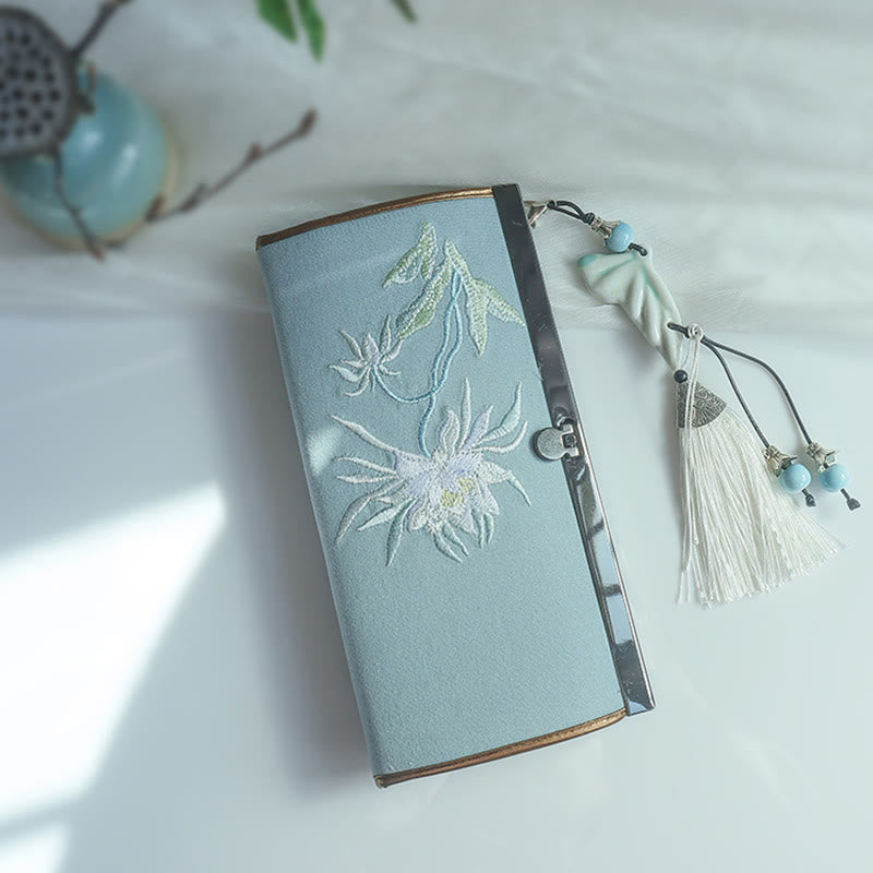 花、梅、桃の花、竹の両面刺繍、大容量のキャッシュホルダーウォレット、ショッピングバッグ