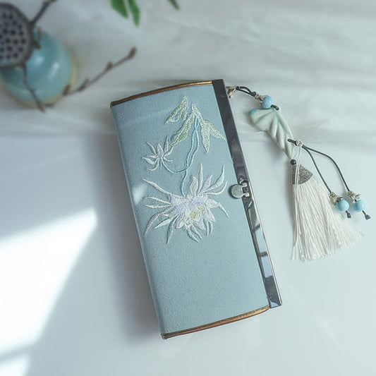 花、梅、桃の花、竹の両面刺繍、大容量のキャッシュホルダーウォレット、ショッピングバッグ