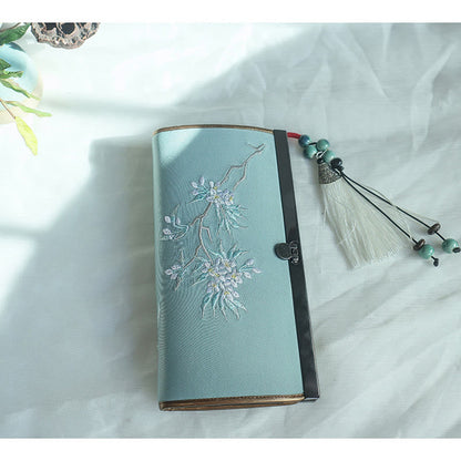 花、梅、桃の花、竹の両面刺繍、大容量のキャッシュホルダーウォレット、ショッピングバッグ