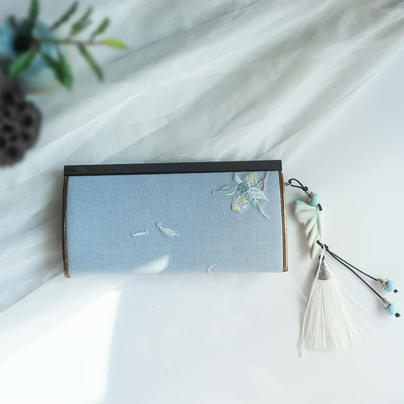 花、梅、桃の花、竹の両面刺繍、大容量のキャッシュホルダーウォレット、ショッピングバッグ