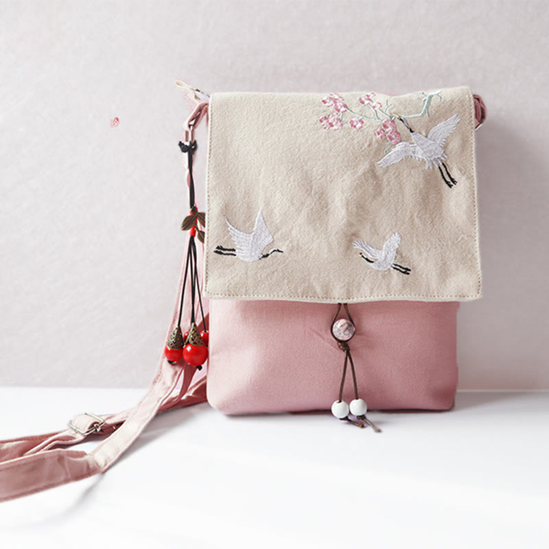 ハンドメイド刺繍梅花キャンバスクロスボディバッグショルダーバッグハンドバッグ
