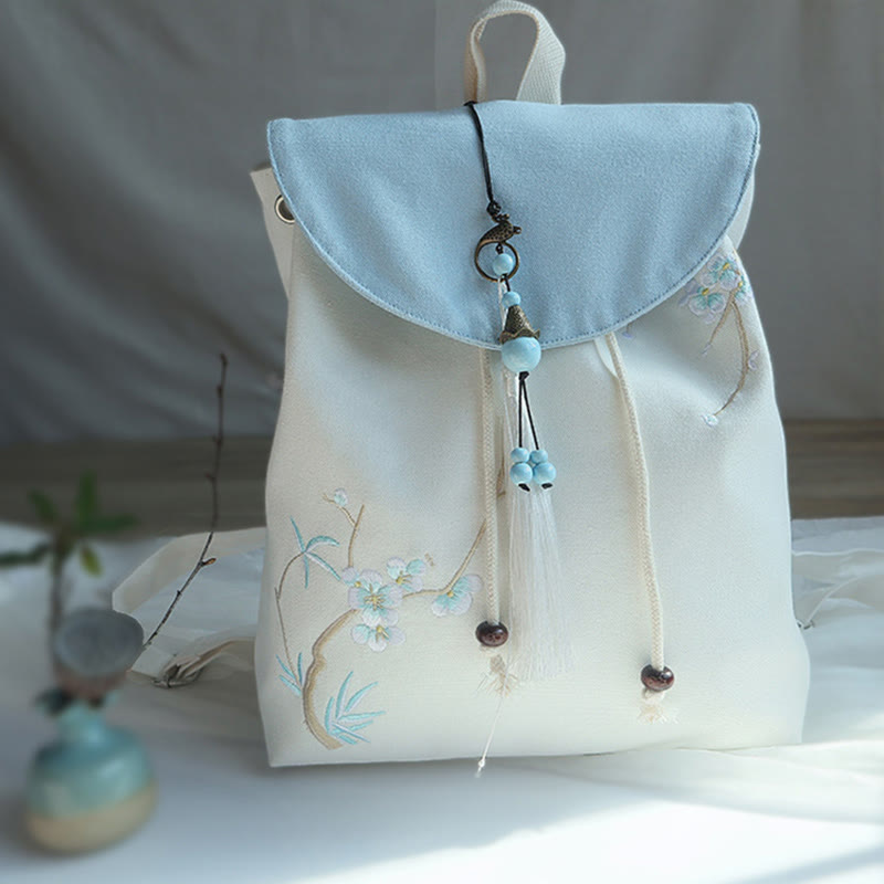 ハンドメイド刺繍入り大容量キャンバスバックパック