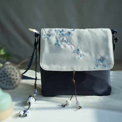 ハンドメイド刺繍梅花キャンバスクロスボディバッグショルダーバッグハンドバッグ