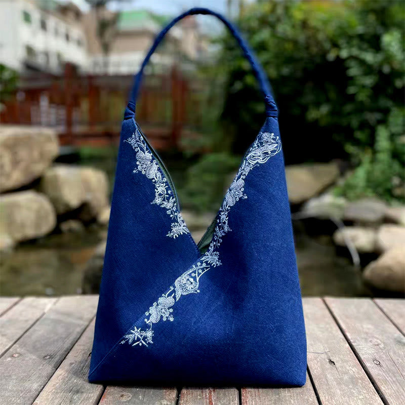 ハンドメイド刺繍模様キャンバスショルダーバッグトートバッグセット